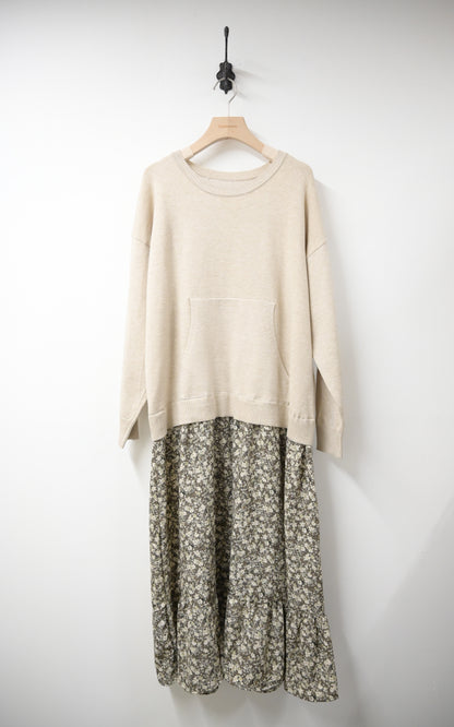 秋冬· 針織布料拼碎花寬鬆長裙 2色入 1W61118