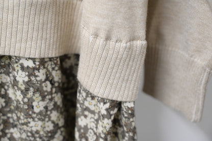 秋冬· 針織布料拼碎花寬鬆長裙 2色入 1W61118