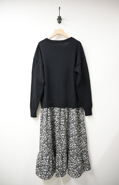 秋冬· 針織布料拼碎花寬鬆長裙 2色入 1W61118