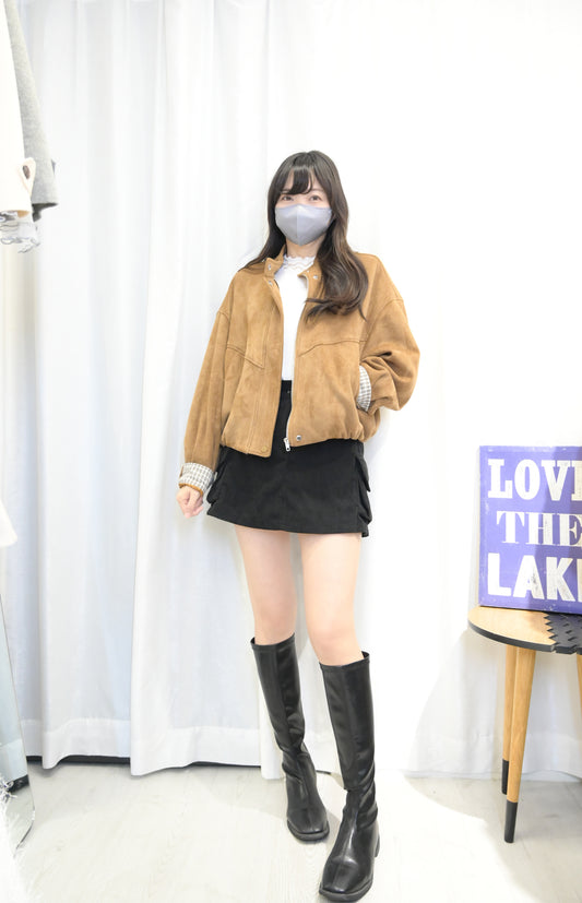 秋冬・大熱麂皮拼袖外套 2色入 1W61155