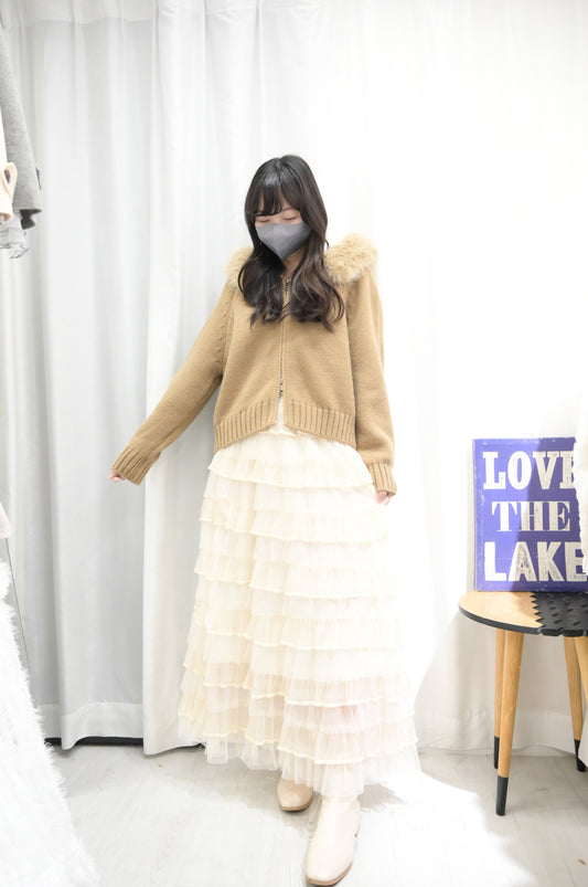 秋冬・蓬鬆毛毛領針織冷衫外套 2色入 1W61156