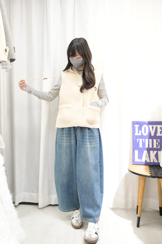 秋冬・可拆帽羊羔毛背心外套 2色入 1W61153