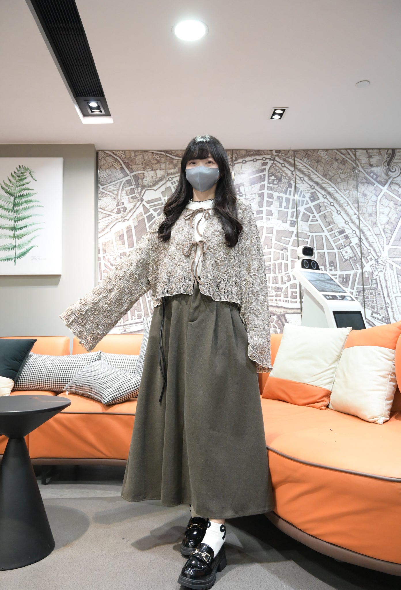 秋冬・保暖滑滑絨料半身裙連belt 2色入 1W61163