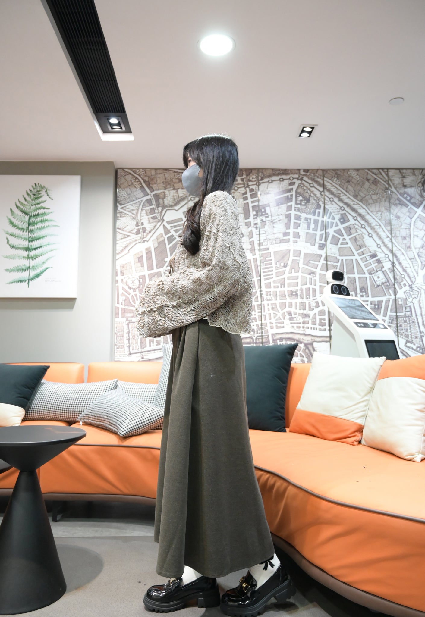 秋冬・保暖滑滑絨料半身裙連belt 2色入 1W61163