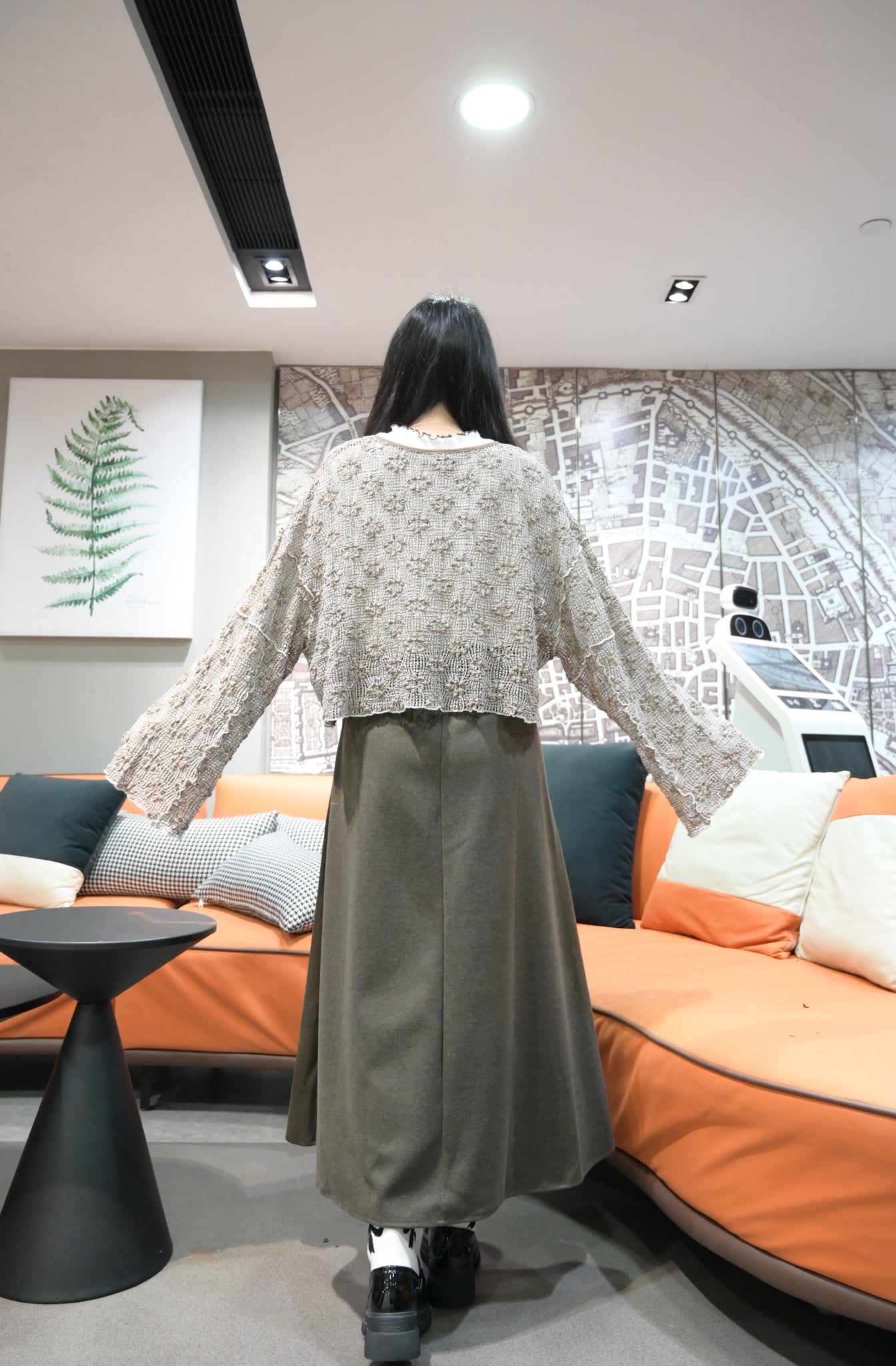 秋冬・保暖滑滑絨料半身裙連belt 2色入 1W61163