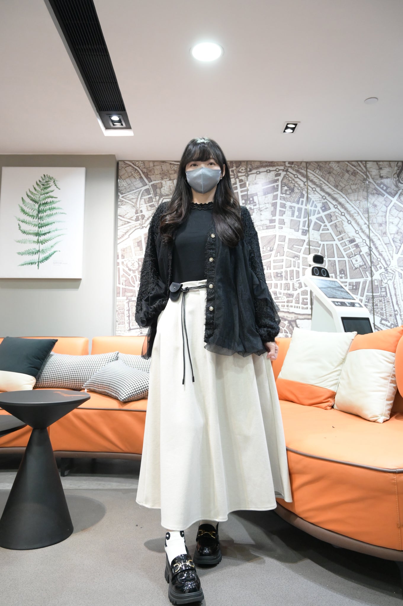 秋冬・保暖滑滑絨料半身裙連belt 2色入 1W61163