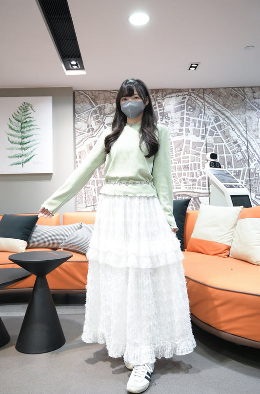 秋冬・撞色木耳邊彈性薄長袖 5色入 1W11158