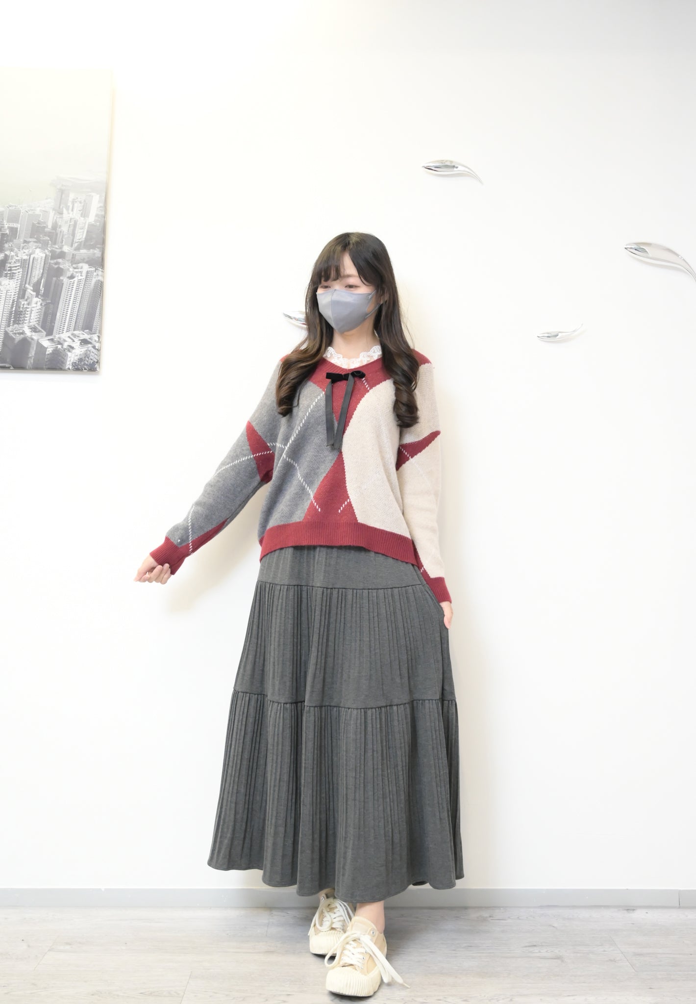 秋冬・學院風菱形格仔冷衫 2色入 1W61204