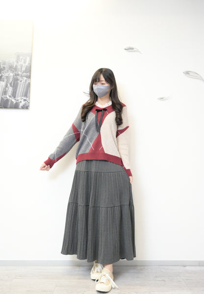 秋冬・學院風菱形格仔冷衫 2色入 1W61204