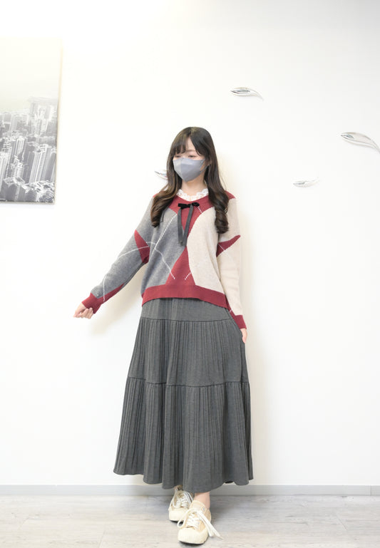 秋冬・學院風菱形格仔冷衫 2色入 1W61204