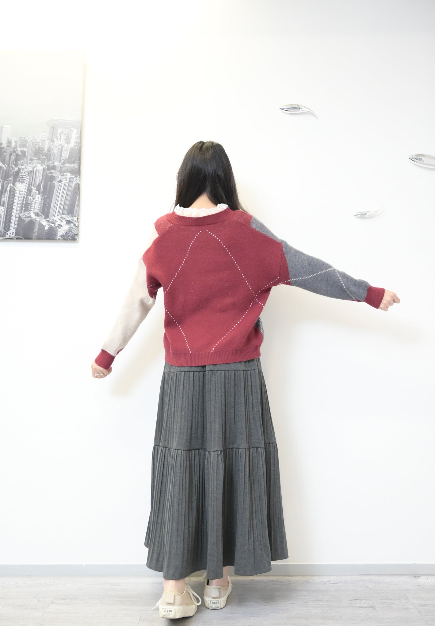 秋冬・學院風菱形格仔冷衫 2色入 1W61204