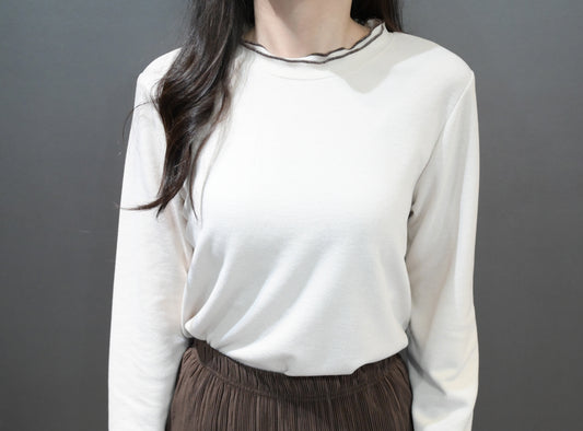 秋冬・波浪邊撞色親膚上衣 2色入 1W51201