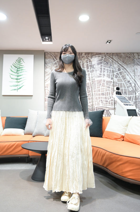 秋冬・坑紋針織透視邊上衣 3色入 1W61205