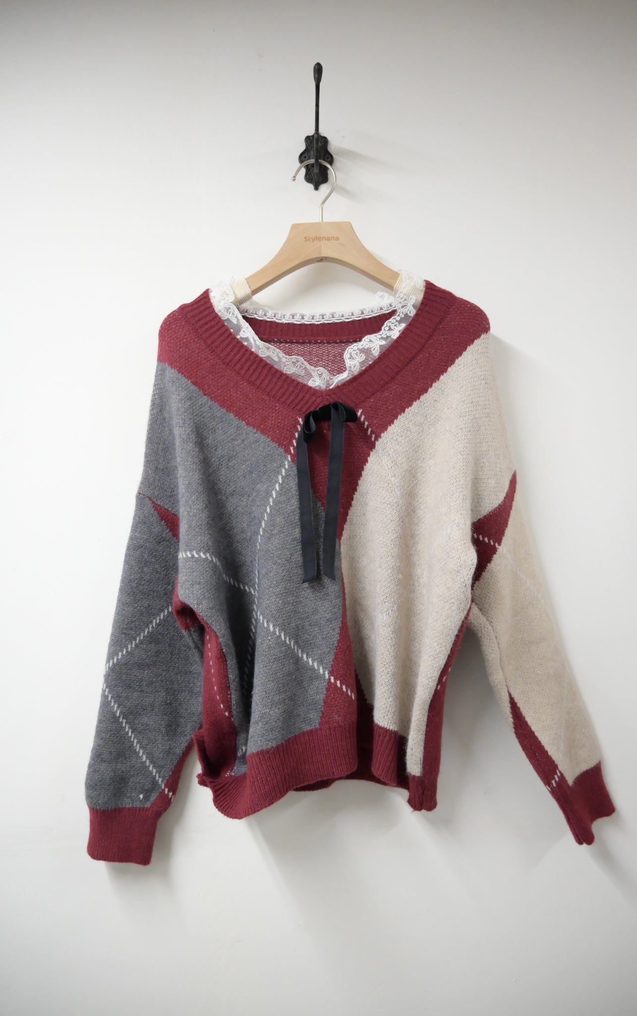 秋冬・學院風菱形格仔冷衫 2色入 1W61204