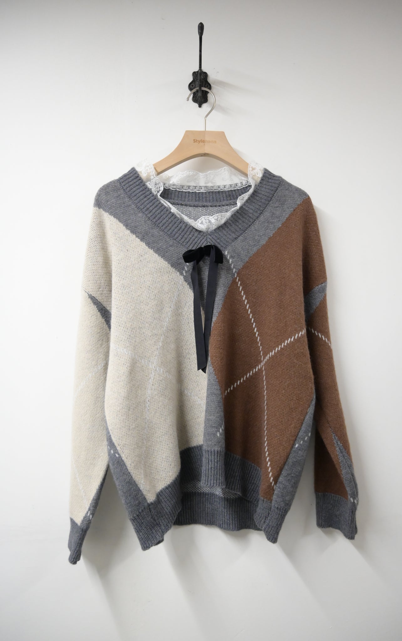 秋冬・學院風菱形格仔冷衫 2色入 1W61204