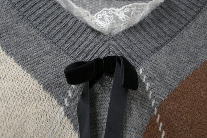 秋冬・學院風菱形格仔冷衫 2色入 1W61204