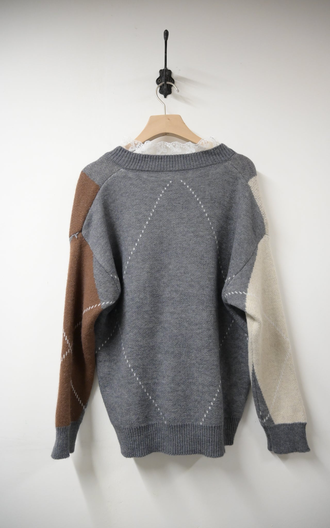 秋冬・學院風菱形格仔冷衫 2色入 1W61204