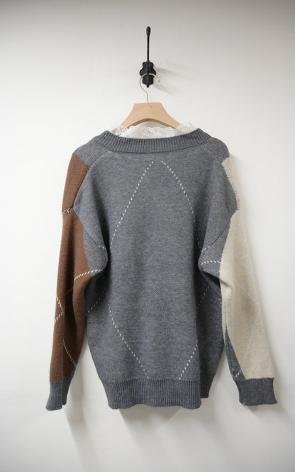 秋冬・學院風菱形格仔冷衫 2色入 1W61204