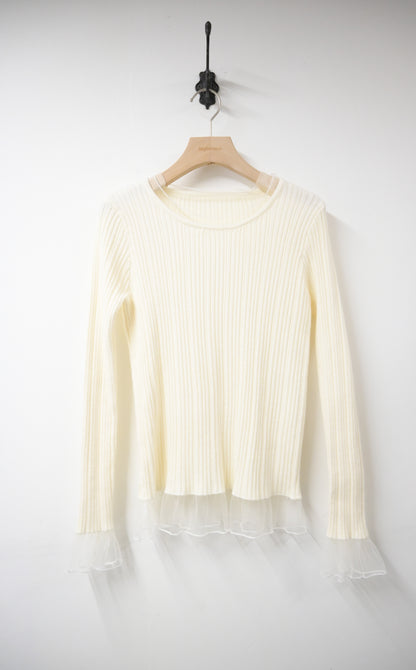 秋冬・坑紋針織透視邊上衣 3色入 1W61205