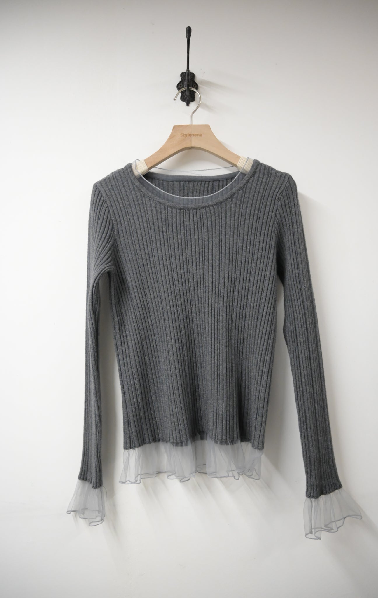 秋冬・坑紋針織透視邊上衣 3色入 1W61205