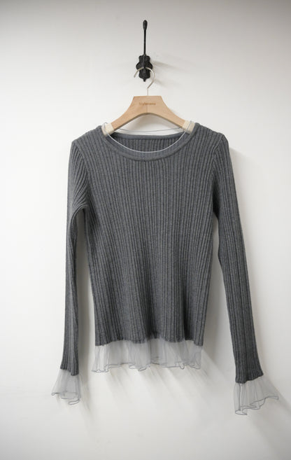 秋冬・坑紋針織透視邊上衣 3色入 1W61205