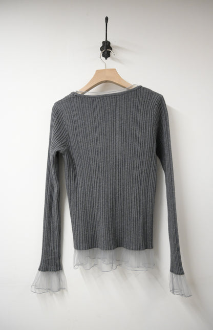 秋冬・坑紋針織透視邊上衣 3色入 1W61205