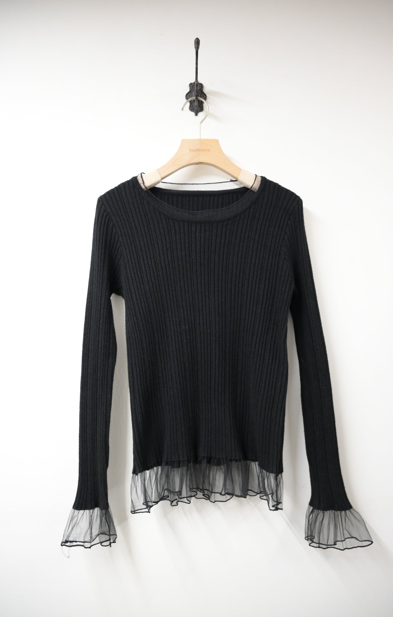 秋冬・坑紋針織透視邊上衣 3色入 1W61205