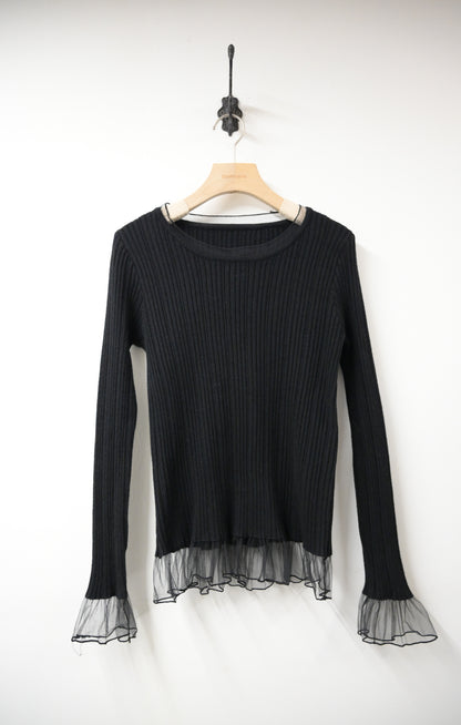 秋冬・坑紋針織透視邊上衣 3色入 1W61205