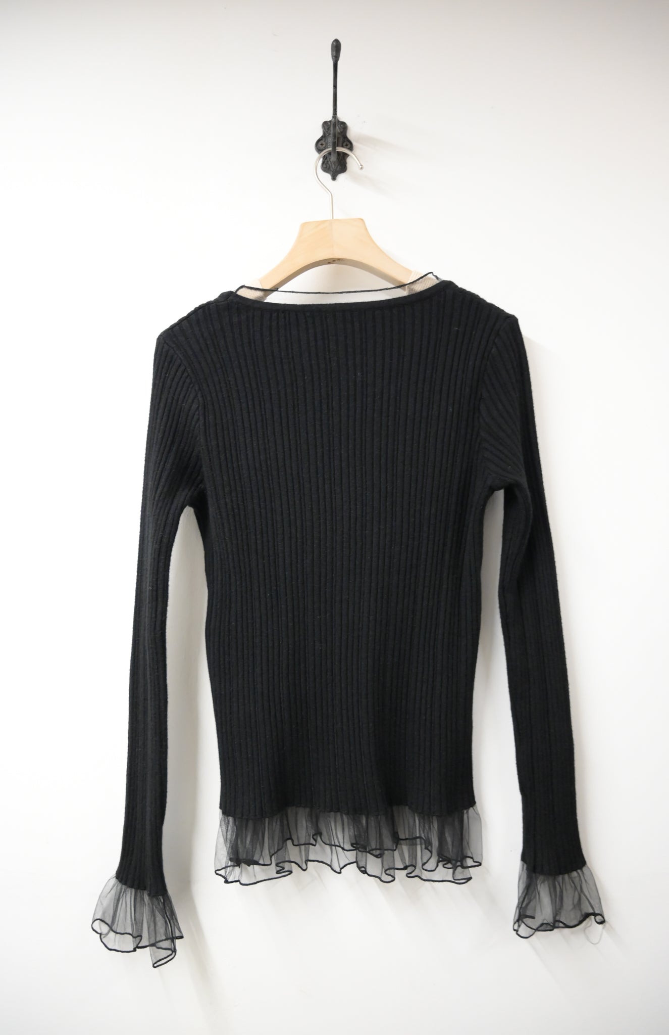 秋冬・坑紋針織透視邊上衣 3色入 1W61205