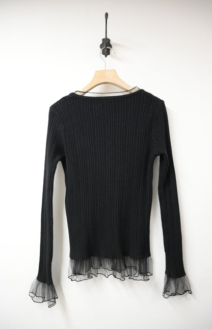 秋冬・坑紋針織透視邊上衣 3色入 1W61205