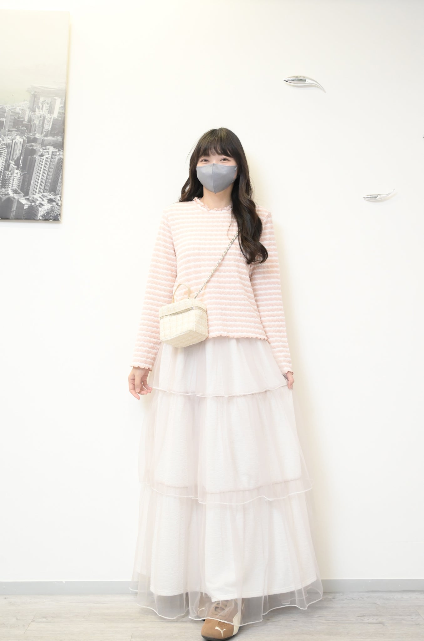 秋冬・馬卡龍橫間木耳邊上衣 2色入 1W51226