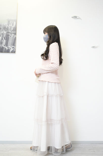 秋冬・馬卡龍橫間木耳邊上衣 2色入 1W51226