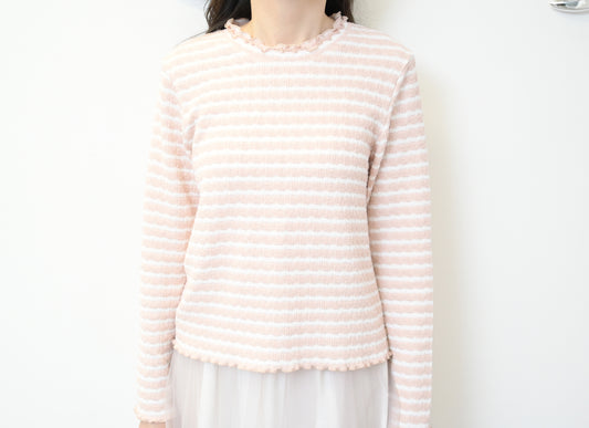 秋冬・馬卡龍橫間木耳邊上衣 2色入 1W51226