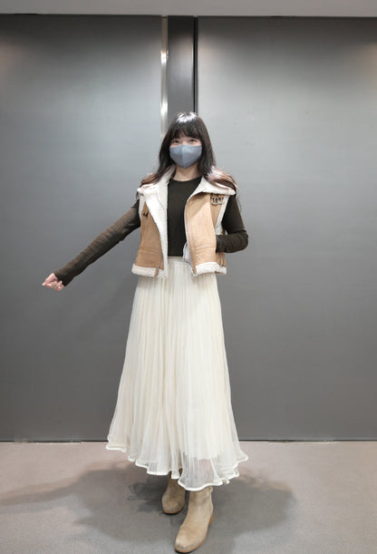 秋冬・麂皮羊羔毛無袖外套 2色入 1W61229