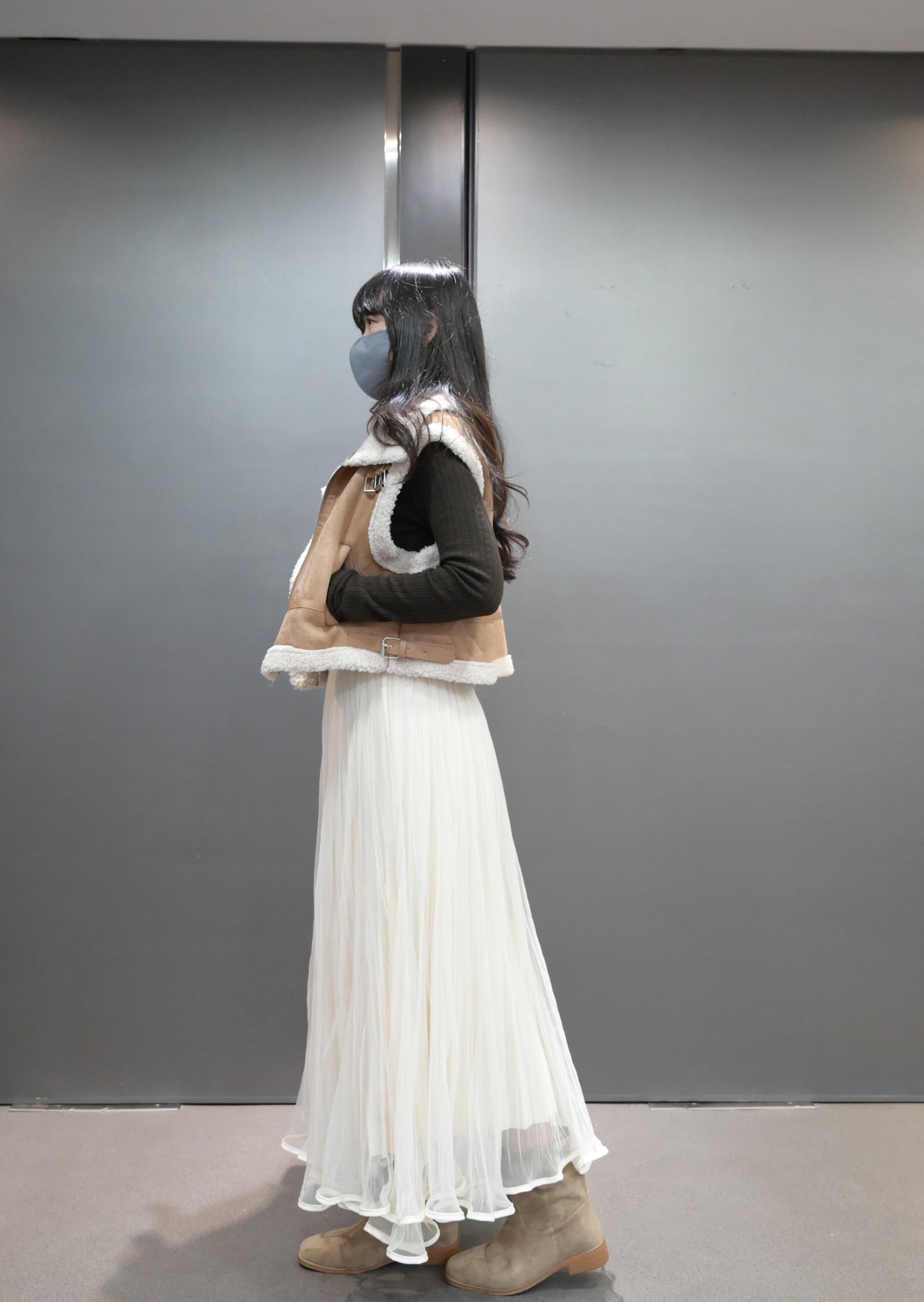 秋冬・麂皮羊羔毛無袖外套 2色入 1W61229