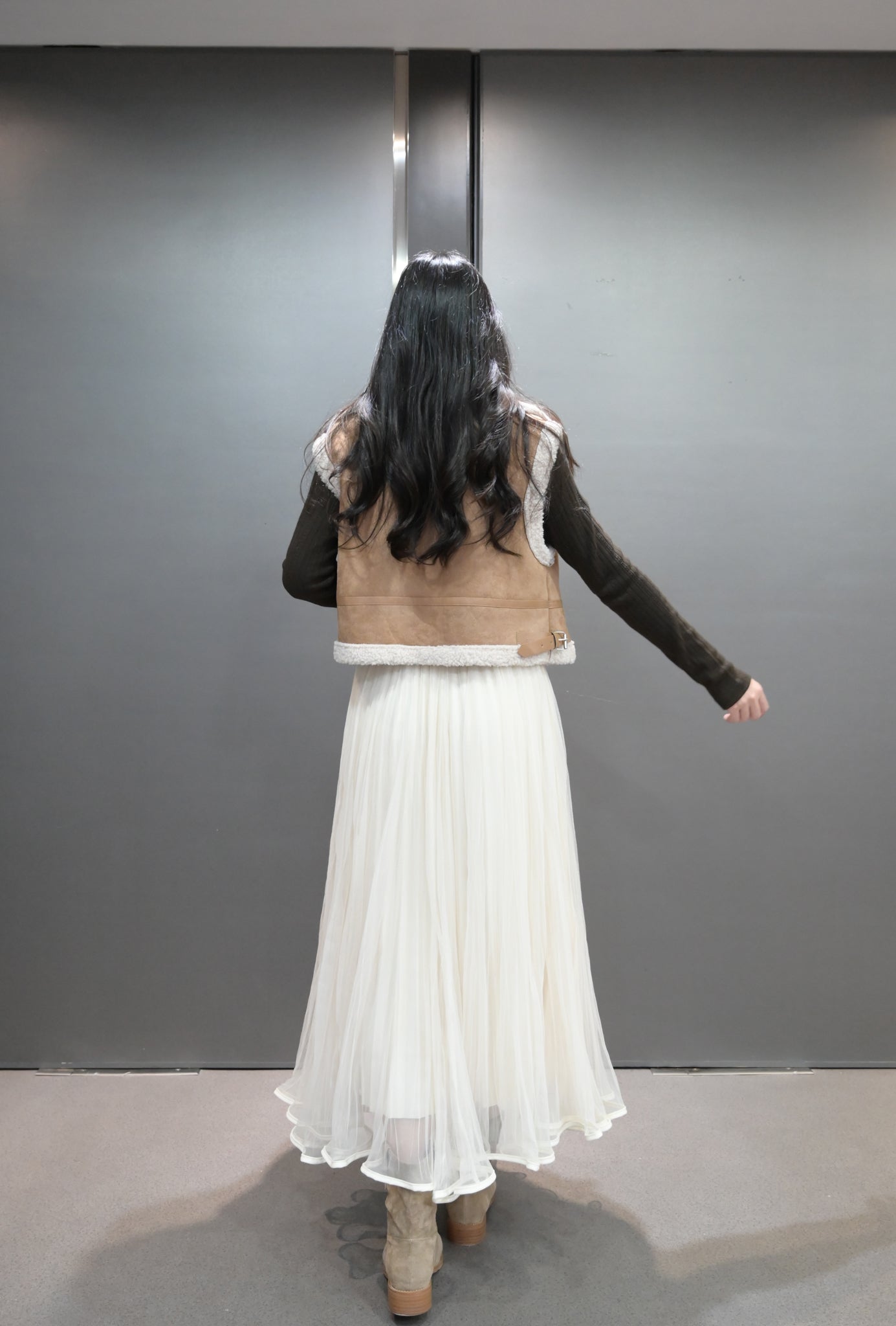 秋冬・麂皮羊羔毛無袖外套 2色入 1W61229