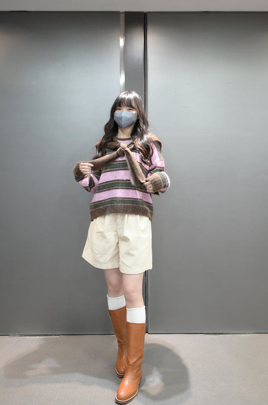 秋冬・披肩軟柔橫間冷衫 2色入 1W61227