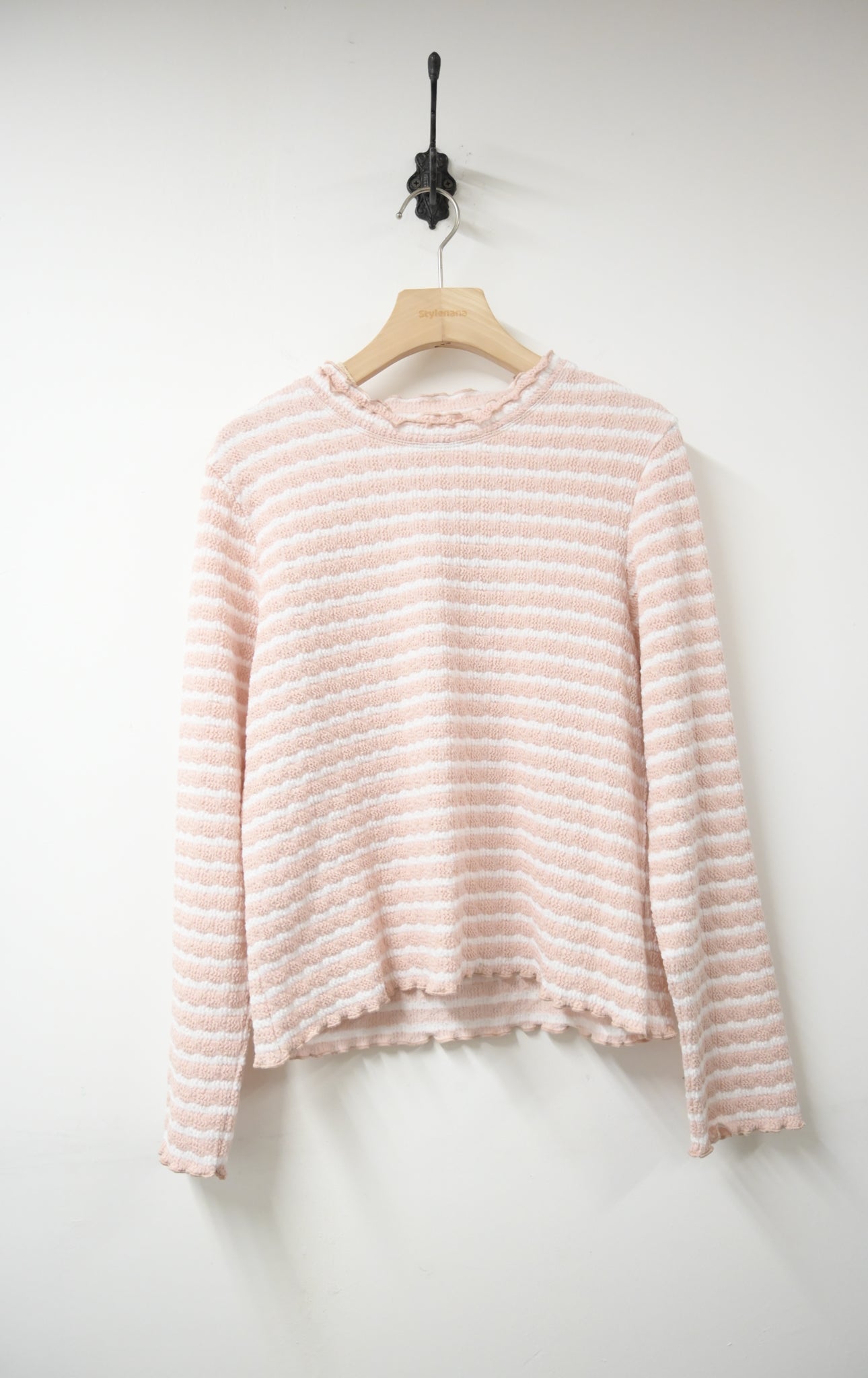 秋冬・馬卡龍橫間木耳邊上衣 2色入 1W51226