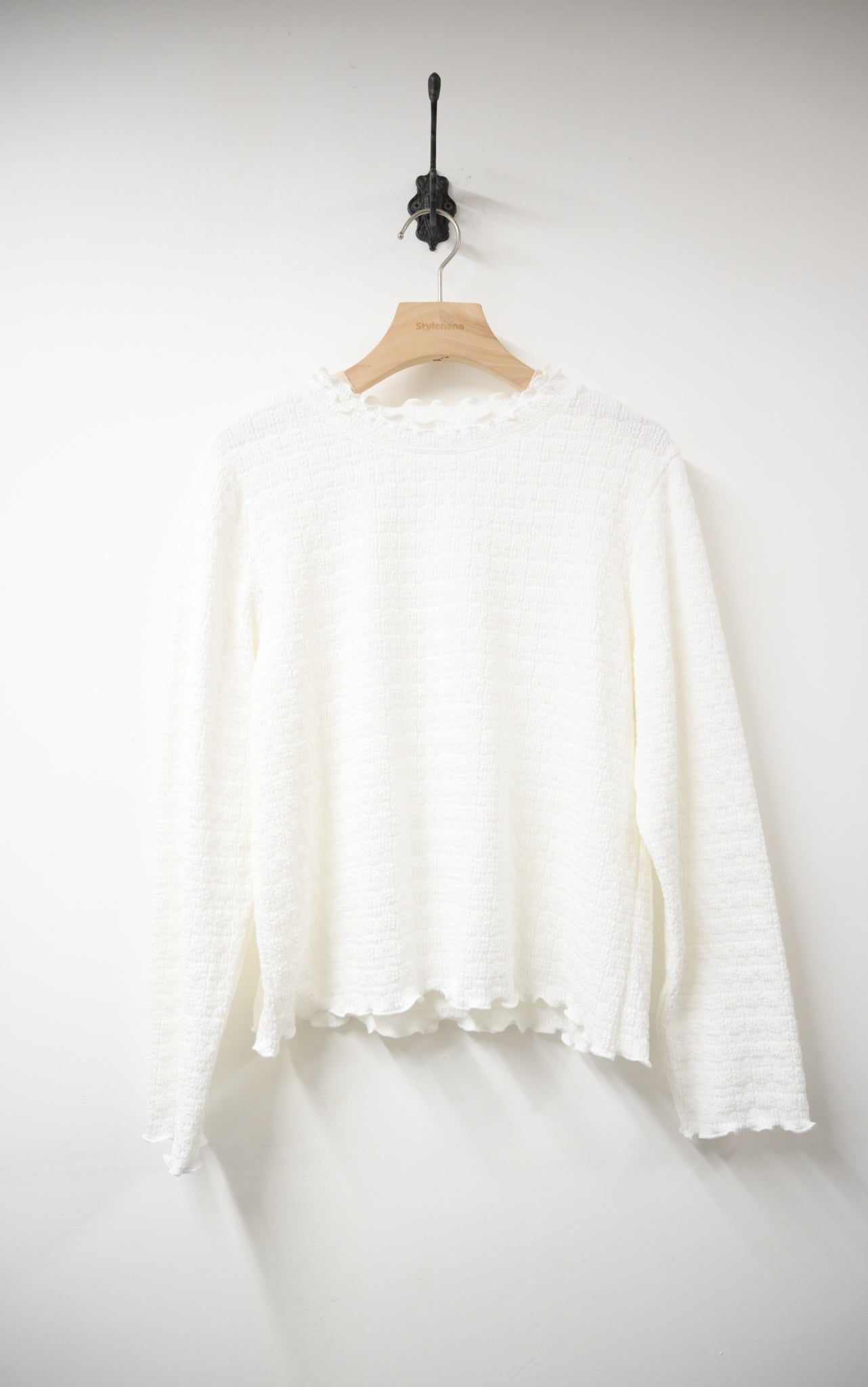 秋冬・馬卡龍橫間木耳邊上衣 2色入 1W51226