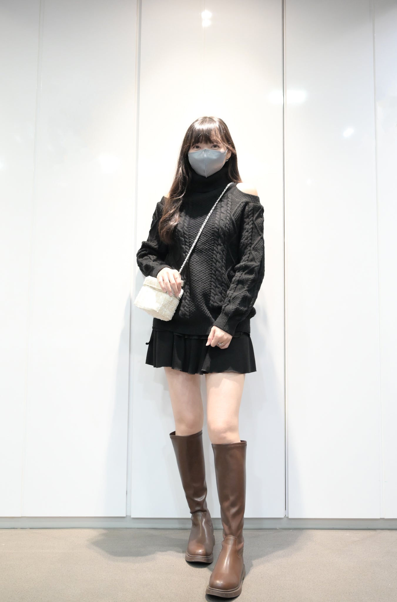 秋冬・高領露肩麻花針織冷衫 2色入 1W61232