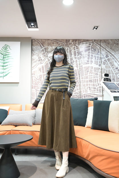 秋冬・超彈條紋撞色線針線上衣  2色入 1W61236