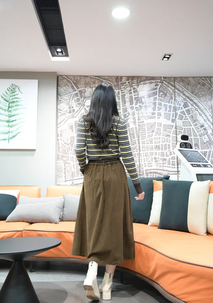 秋冬・超彈條紋撞色線針線上衣  2色入 1W61236