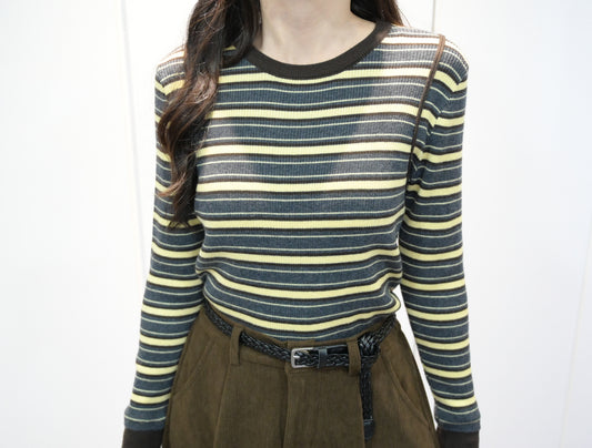 秋冬・超彈條紋撞色線針線上衣  2色入 1W61236