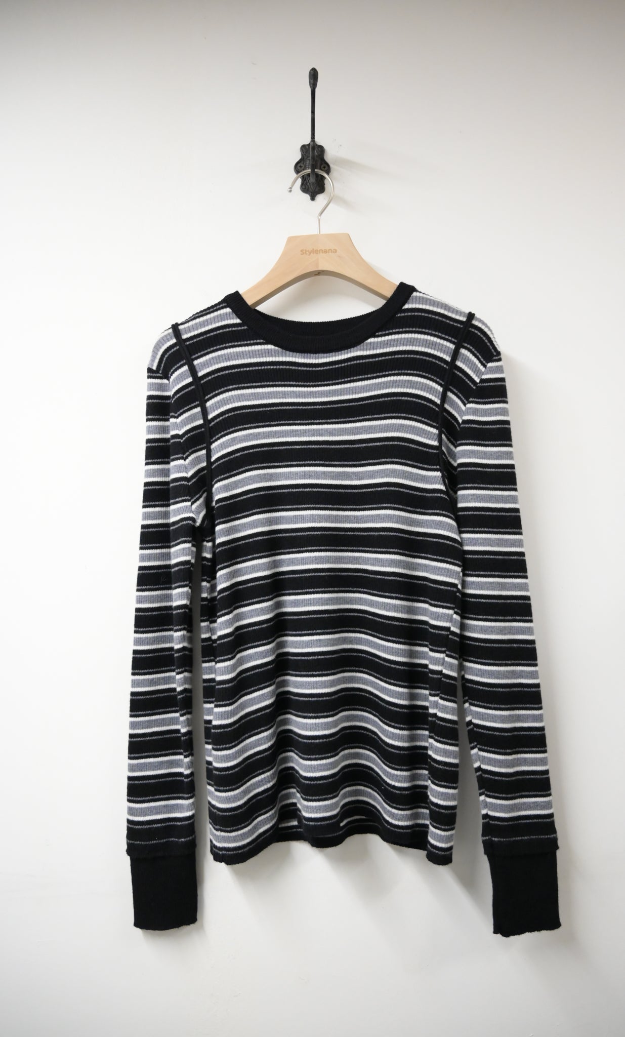 秋冬・超彈條紋撞色線針線上衣  2色入 1W61236