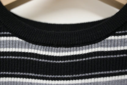 秋冬・超彈條紋撞色線針線上衣  2色入 1W61236