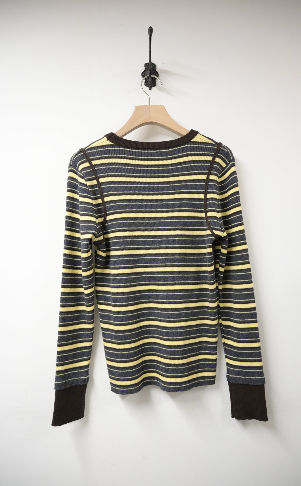 秋冬・超彈條紋撞色線針線上衣  2色入 1W61236