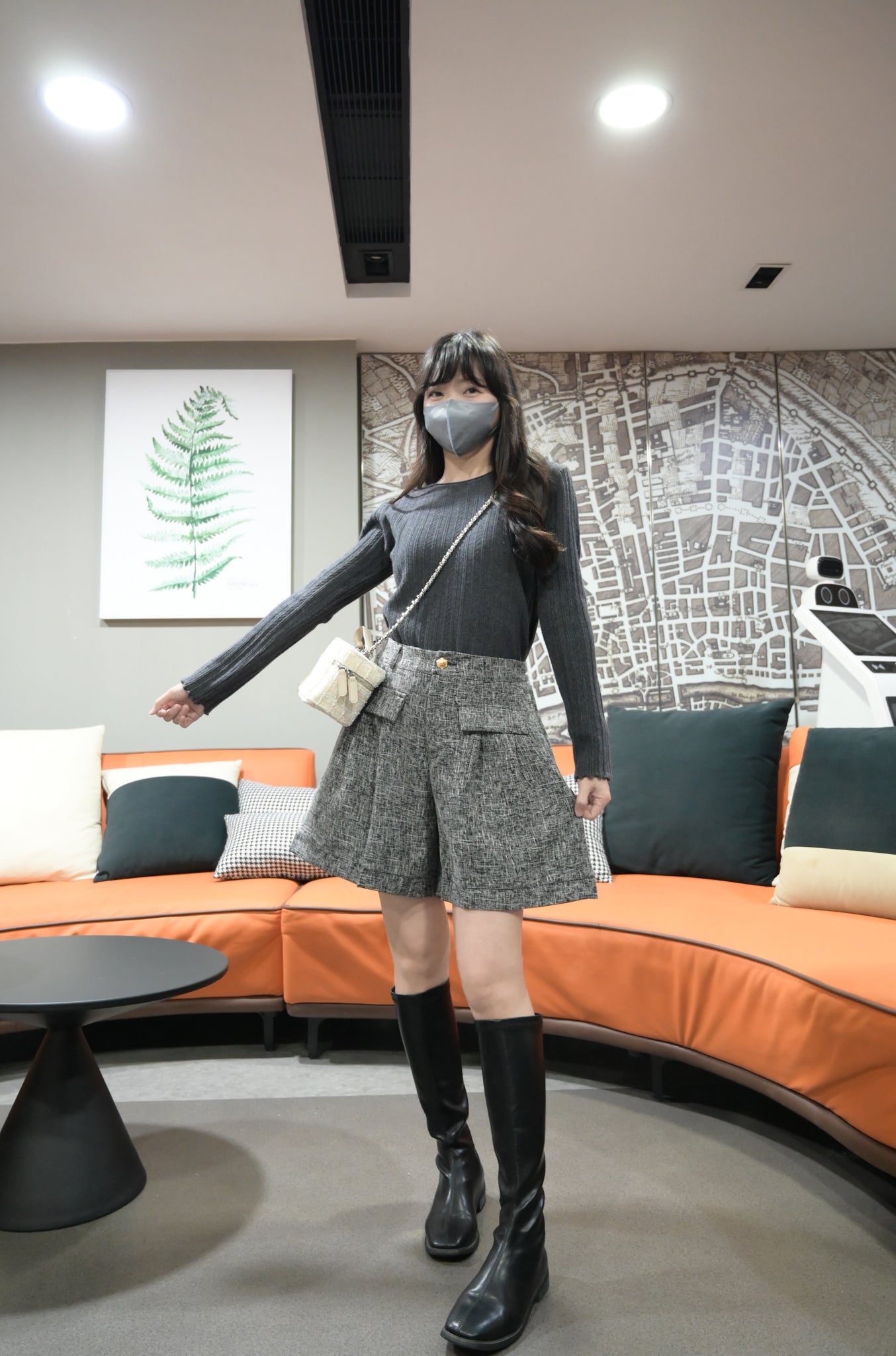 秋冬・小香風金鈕混色棉麻短褲 2色入 1W00108