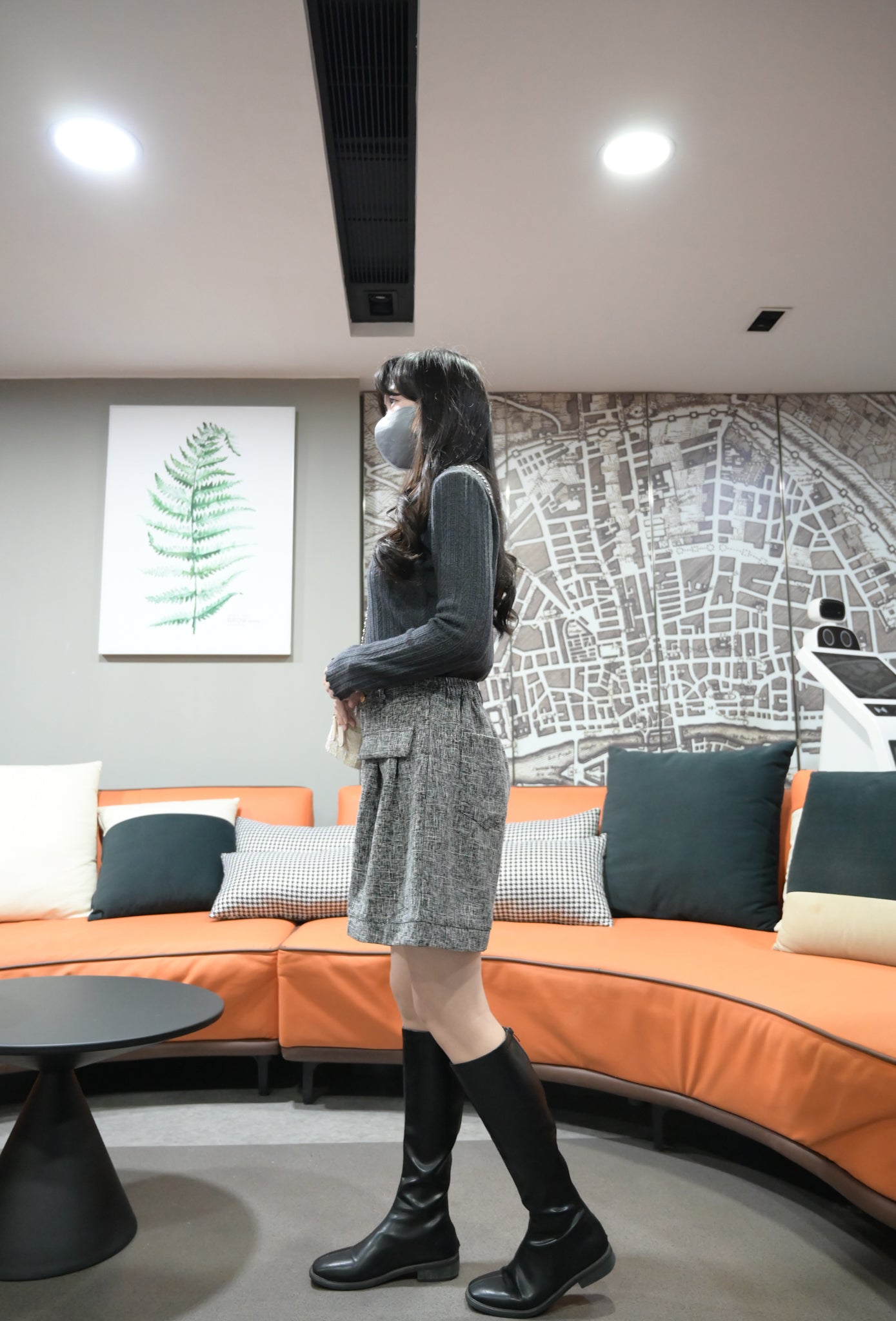 秋冬・小香風金鈕混色棉麻短褲 2色入 1W00108