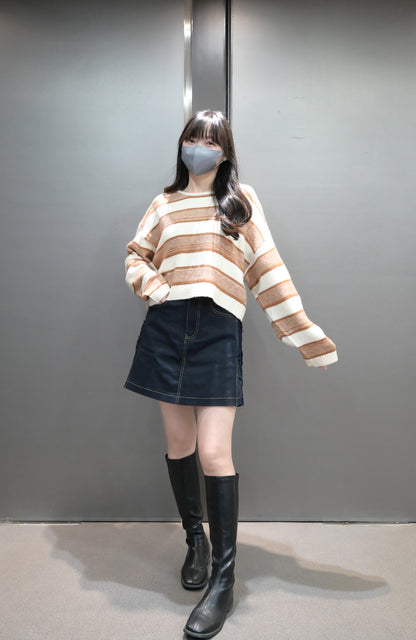 秋冬・側拼布明線扯布假裙褲 2色入 1W00115