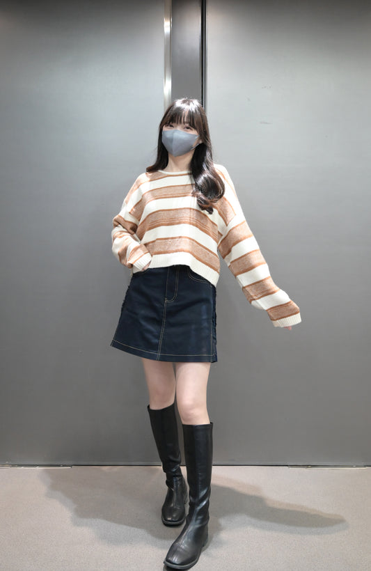 秋冬・側拼布明線扯布假裙褲 2色入 1W00115